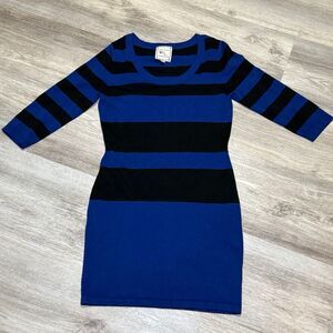Pink rose navy blue and black striped sweater‎ dress Y2K size medium